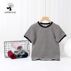 Summer Korean Children's Clothing New Arrival Boys' Short Sleeve Striped Crew Neck T-Shirt for Kids and Teens, Wholesale for Girls' Short Sleeve T-Shirts