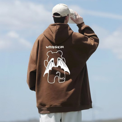 2024 hooded hoodie men's autumn and winter heavy fashion brand handsome young people loose casual velvet hoodie outer