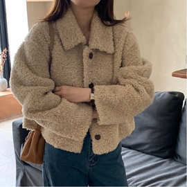 双面绒秋冬季外套女2024新款翻领单排扣宽松百搭短款加绒加厚外搭