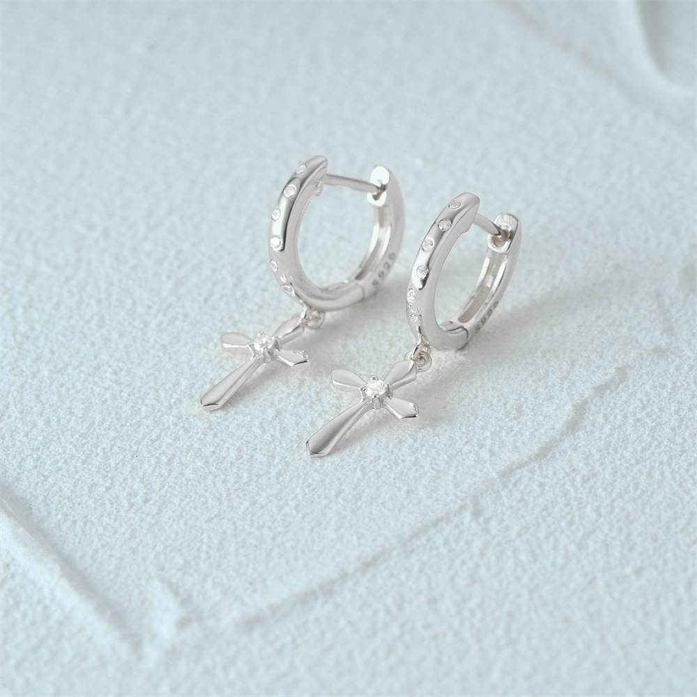 5g Weight 925 Sterling Silver Ear Needle Material Drop Earrings Classification 1 Pair Quantity Daily Occasion 925 Sterling Silver Material Cross Pattern Women's Gender Plating Design Simple Style Style 1 Pair 925 Sterling Silver Cross Drop Earrings 7