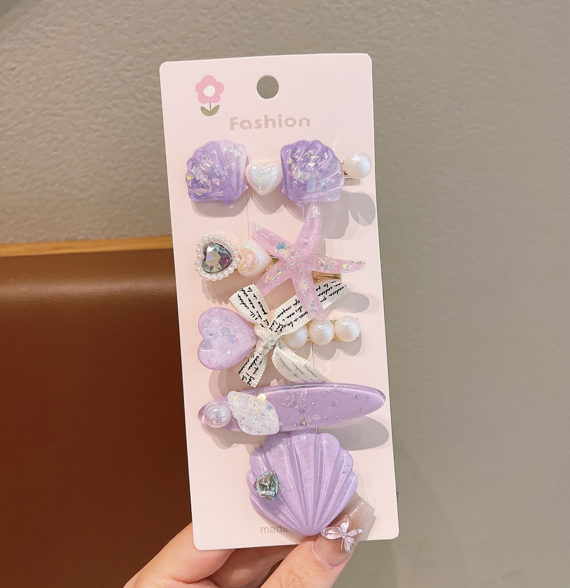 Bonitos pequeños niños frescos clip de pelo conjunto marino viento conchas estrellas perlas tarjetas de pelo princesa niñas al por mayor