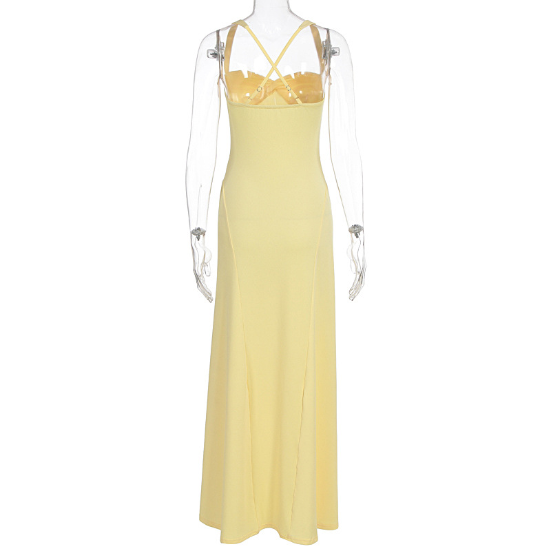 New Arrival Elegant Temperament Womens Low Cut Halter Dress Sexy Slim Fit Long Formal Evening Party Gown Dress_ecoleips.com