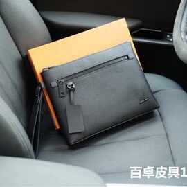 L驴新款男包字母黑色粒面牛皮手拿包文件袋手包夹包图片实拍