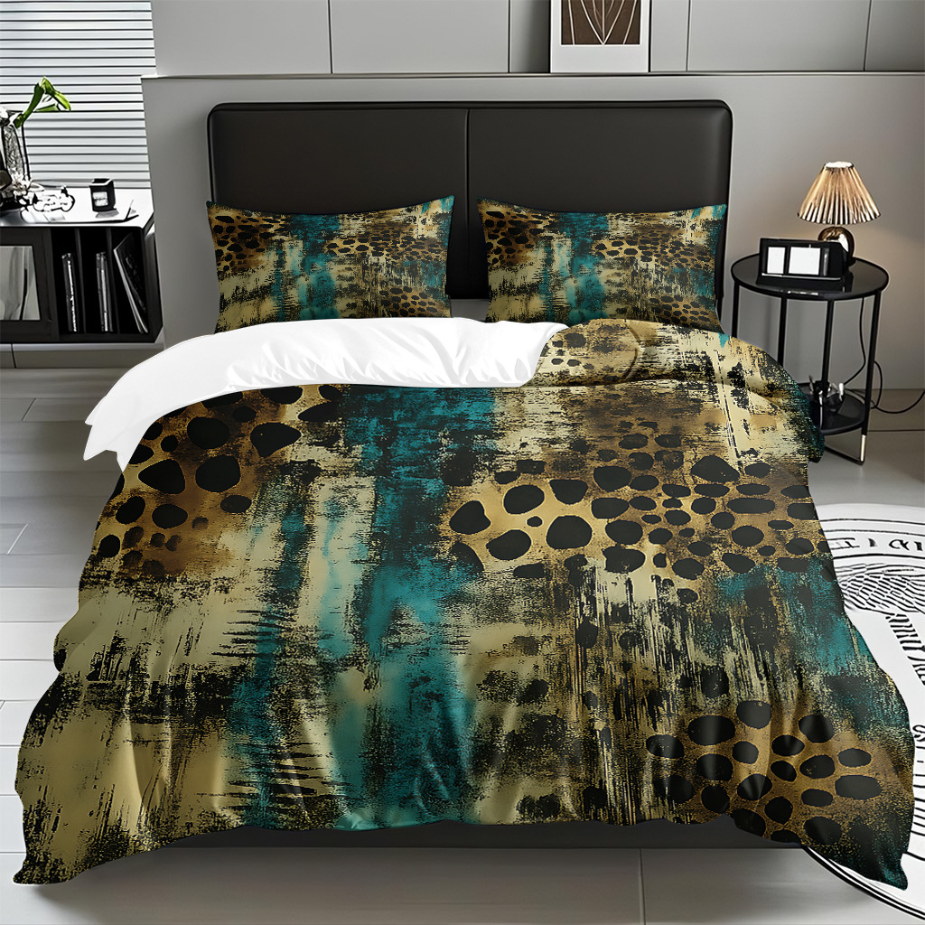 TEMU / JIT comercio exterior textil doméstico transfronterizo impresión digital de leopardo de alta definición colcha de colcha de almohada kit de ropa de cama para hacer dibujos