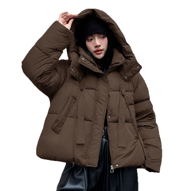 Europa americana ropa de algodón corta mujer invierno 2025 nuevo estilo de moda con capuzas curry grueso chaqueta de algodón