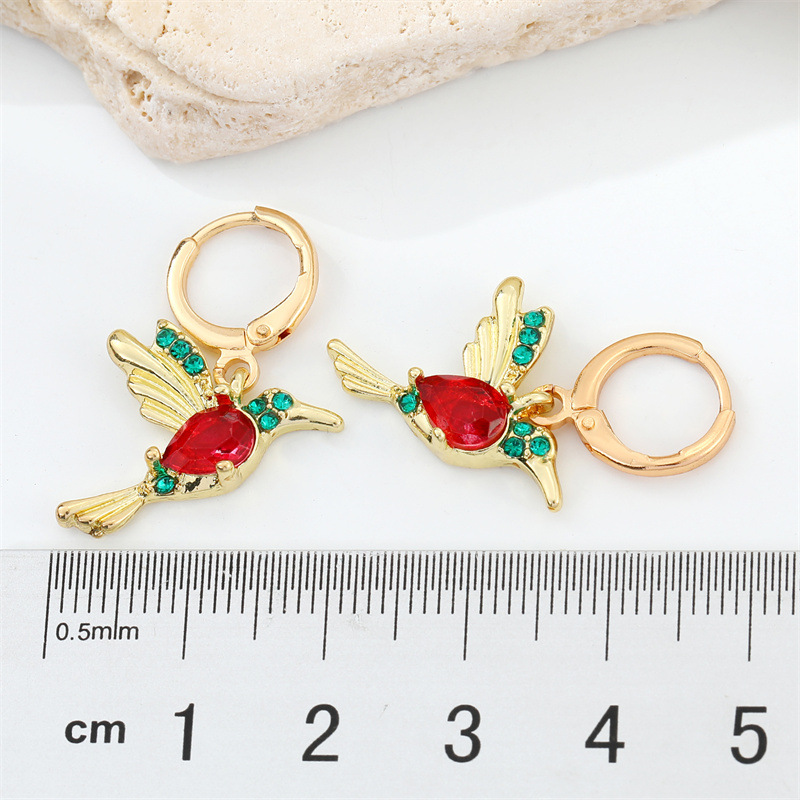 European crossborder Korean fashion color zircon bird personality metal animal earringspicture1