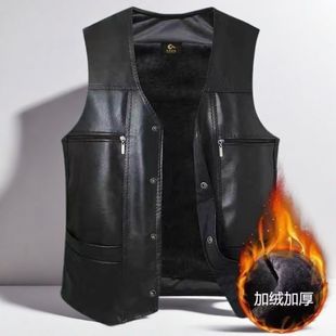 Haining Real Sheepskin Vest and Wool Integrated Heated fleece-lined Men's Winter Coat Men's Sleeveless Waistcoat Leather Clothes for the Old People