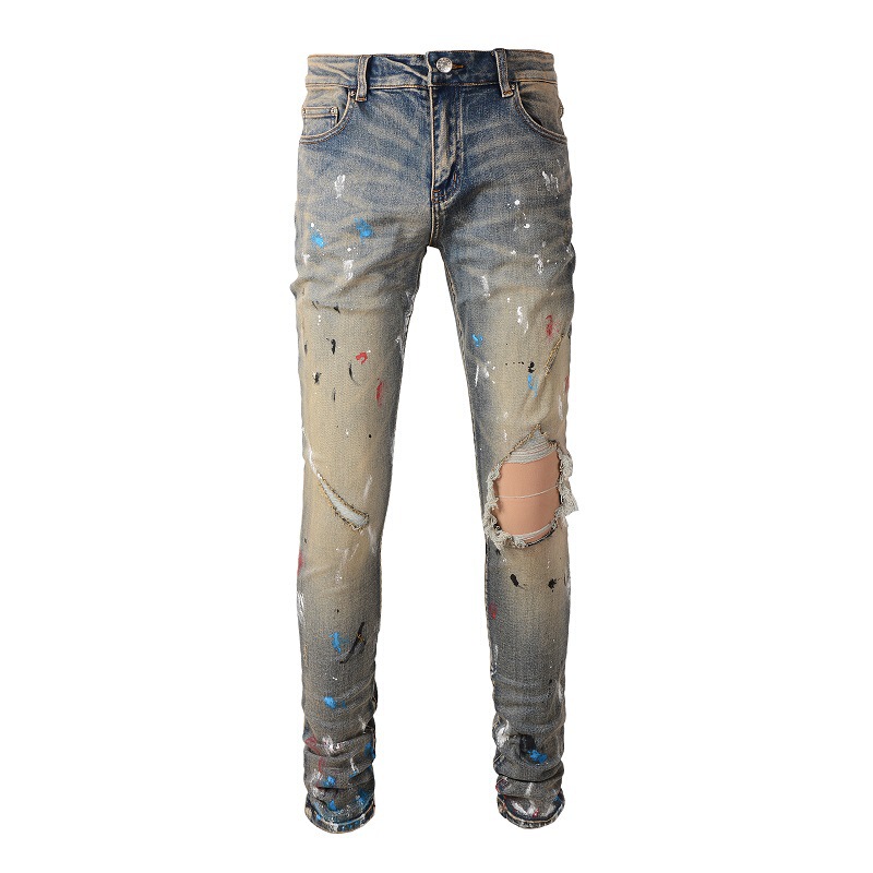 European and American washed cat beard crumpled ripped cat beard ripped splash-ink stretch slim fit skinny pants jeans jeans jeans European and American washed cat beard crumpled ripped cat beard ripped splash-ink stretch slim fit skinny pants jeans jeans jeans