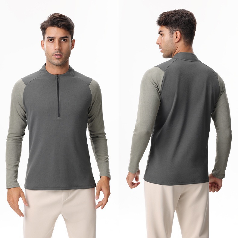 Cross-Border Fitness Clothing Men's Long-Sleeved Half-Zip Training Quick-Drying Clothing Coach Work Clothes Riding Sports Running Walking Clothing Long-Sleeved