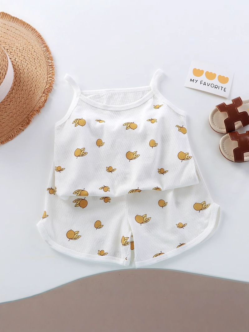 Conjunto de camiseta y pantalón de algodón puro para niñas, ropa de seguridad, ropa de estar para niños, ropa para aire acondicionado, pijamas con estampados de dibujos animados.