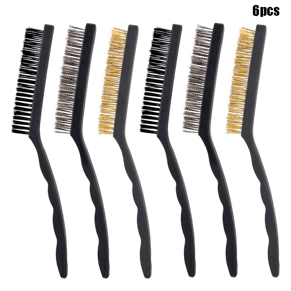 6件套9英寸钢丝刷套件清洁刷用于清洁焊渣不锈钢黄铜和尼龙