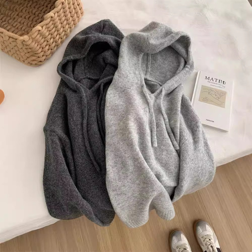 Lazy khaki hoodie for women loose Korean style warm versatile pullover wool sweater autumn and winter sweater
