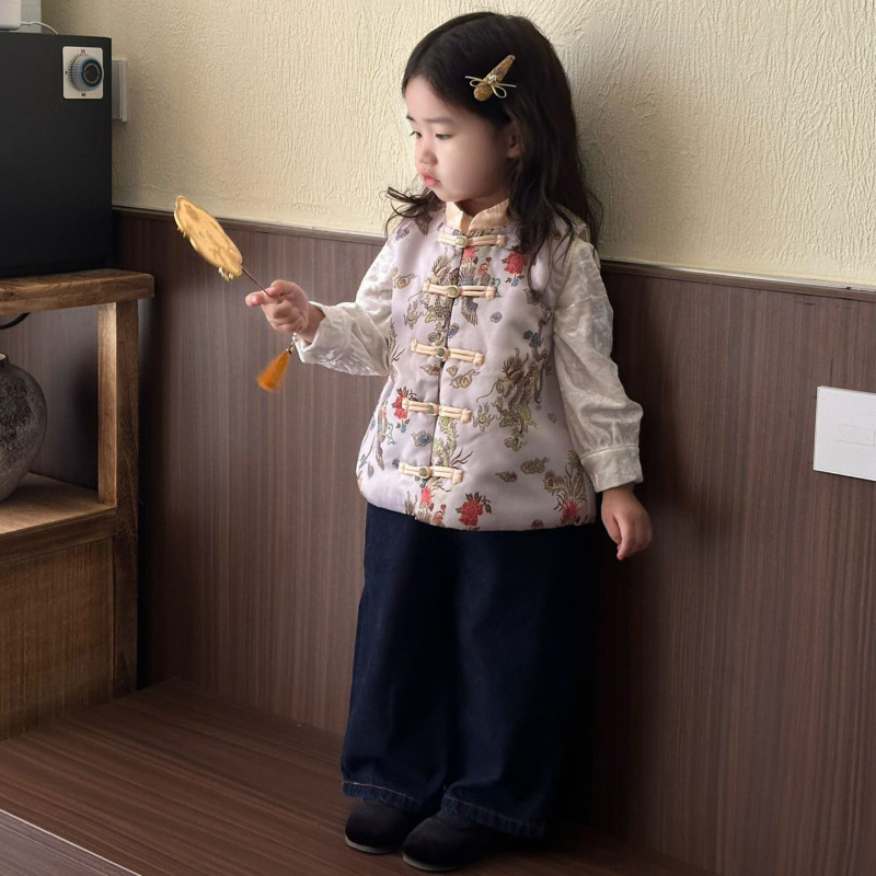 中秋女童汉服连衣裙秋冬儿童国风立领盘扣改良旗袍裙女宝宝背心裙|undefined