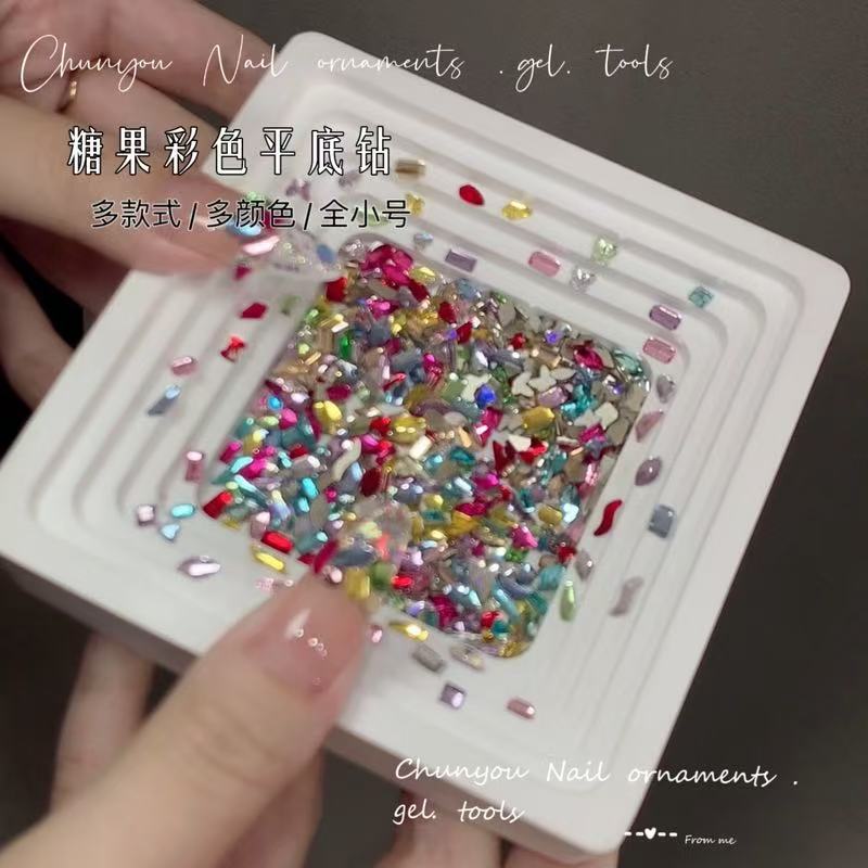 Color Candy Soda Nail Art Mixed New Super Flash Monkey Mixed Color K9 Flat Shaped Nail Jewelry