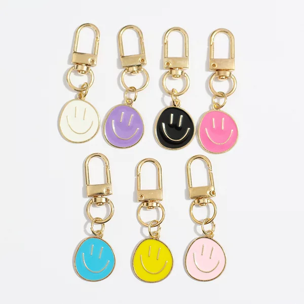 Smiley Face Pendant Keychain Gold Metal Zinc Alloy DIY Pendant Accessories Keychain Parts Wholesale