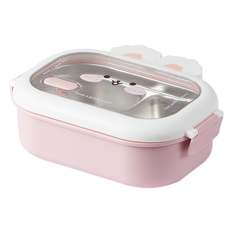 Lindo conejo lonchera de acero inoxidable compartimiento creativo estudiante lonchera inyección de agua calefacción lonchera portátil con tapa