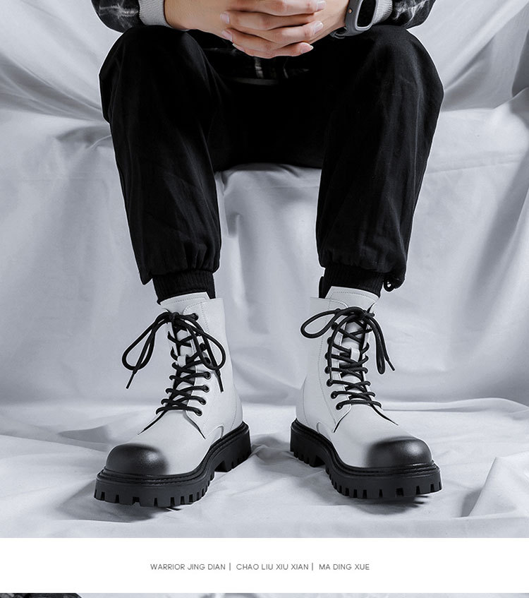 Men's British Style Leather Motorcycle Boots With Side Zip_voghion.com