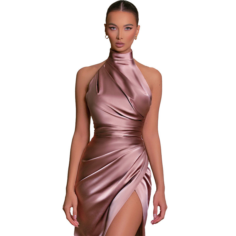 Women's Clothing Elegant Slit Halter Neck Sleeveless Maxi Dress For Women Best Seller Evening Party Grubbing Dress_ecoleips.com