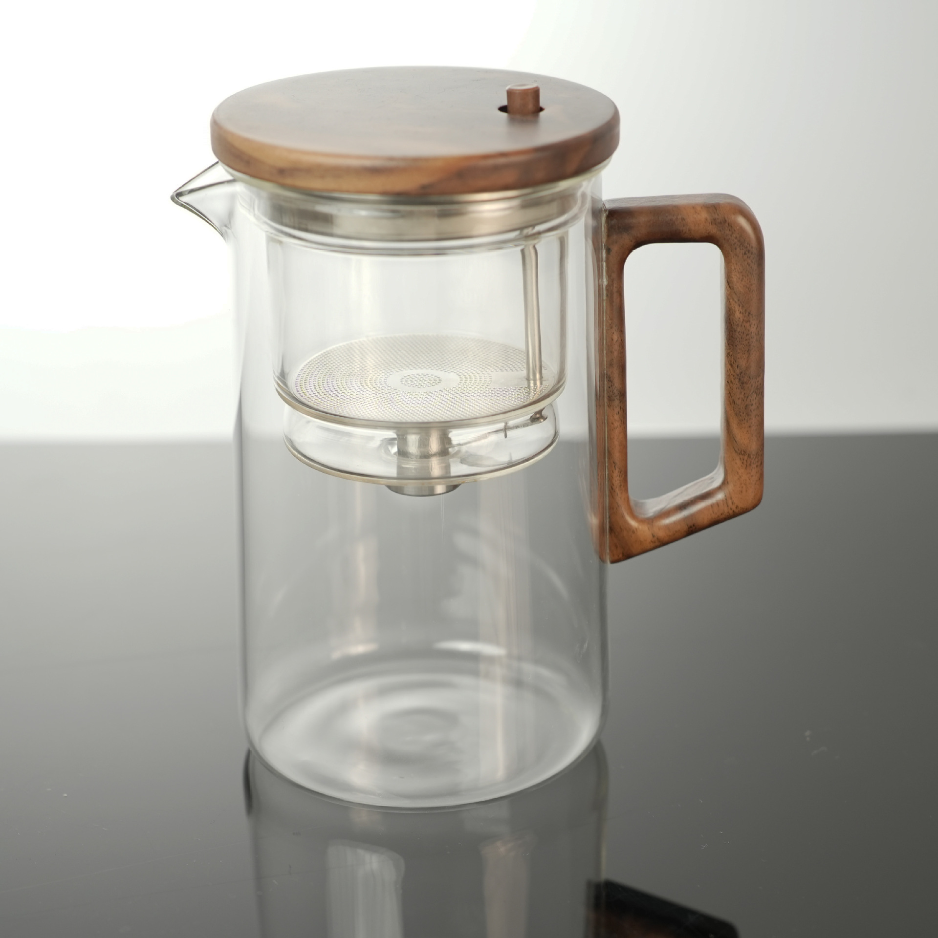 Piaoyi taza tetera filtro de un solo clic nogal resistente a altas temperaturas revestimiento de vidrio completo taza de separación de té juego de té de alta gama