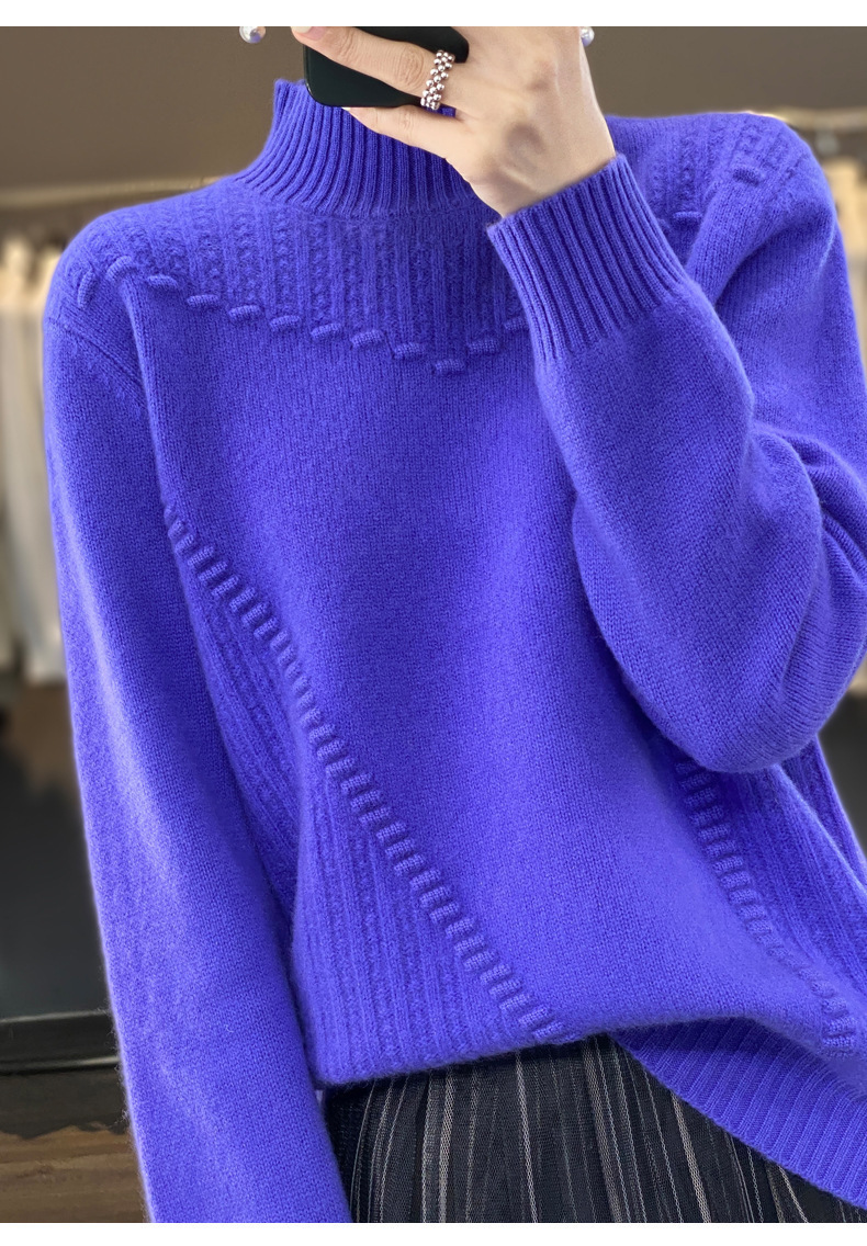 Cardigan da donna con motivo a onde a tamburo, tinta unita e spesso, collo alto, intimo, esterno, strato di base alla moda, maglione da donna_voghion.com