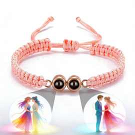 跨境热销100种语言我爱你钛钢圆形投影手链时尚简约手绳图片定 制