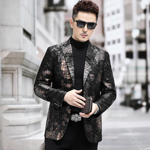 高档海宁真皮皮衣外套男春秋绵羊皮西服潮流痞帅修身新款高端真皮