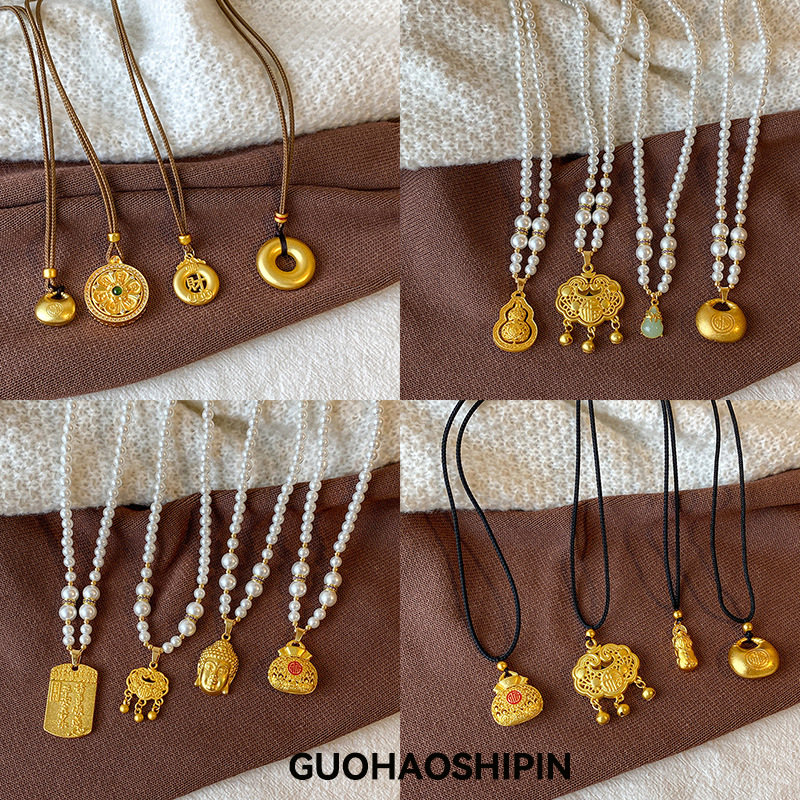 强保色沙金项链金店同款国风毛衣链轻奢百搭高级感锁骨链颈链吊坠