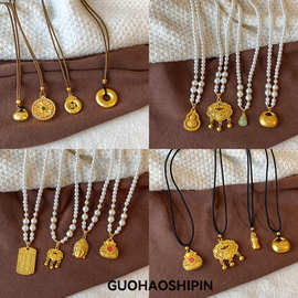 强保色沙金项链金店同款国风毛衣链轻奢百搭高级感锁骨链颈链吊坠