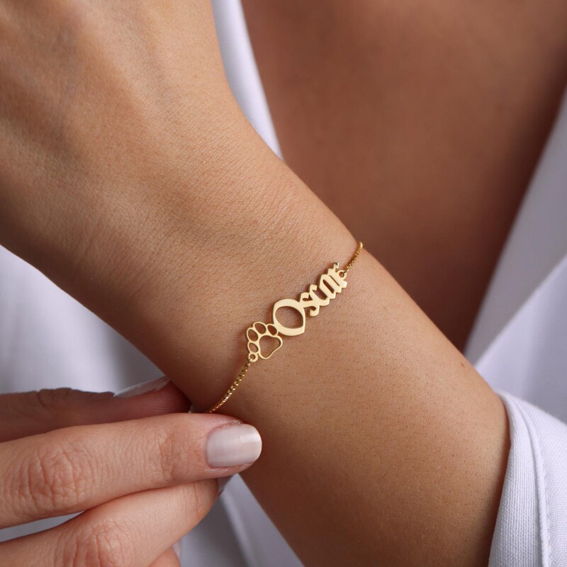 Cross-Border Amazon Stainless Steel One-Piece Custom Name Dog Paw Pendant Bracelet Etsy New Glossy Bracelet Wholesale