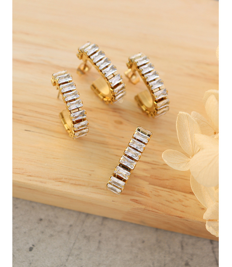 Personalized U-shaped Zircon Full Diamond Earrings Titanium Steel Ear Jewelry display picture 10