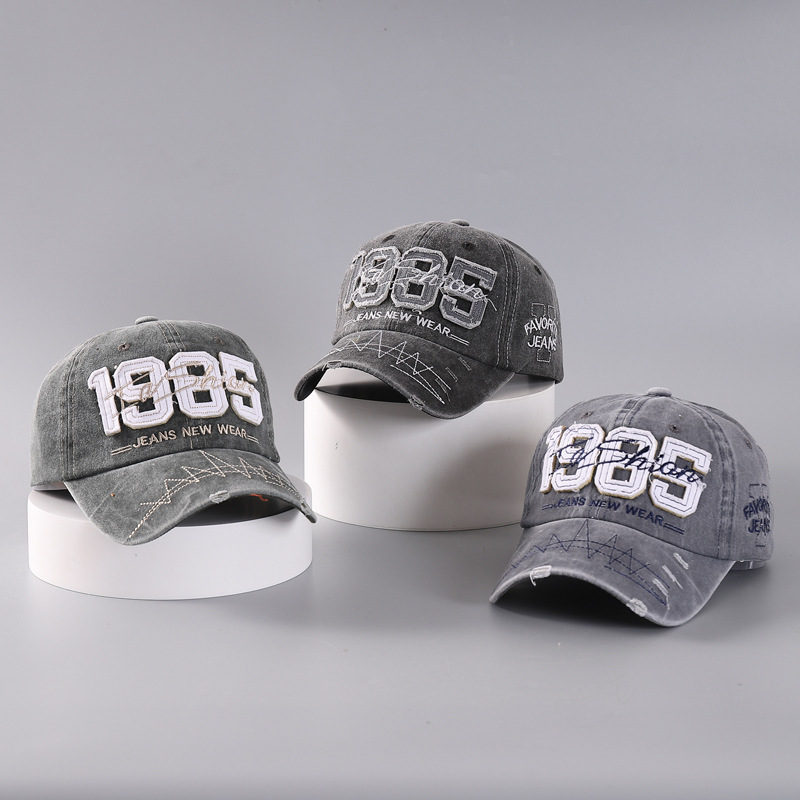 Berretto da baseball con toppa personalizzata del 1985 di vendita calda, classico berretto a becco d'anatra lavato in puro cotone ricamato_voghion.com