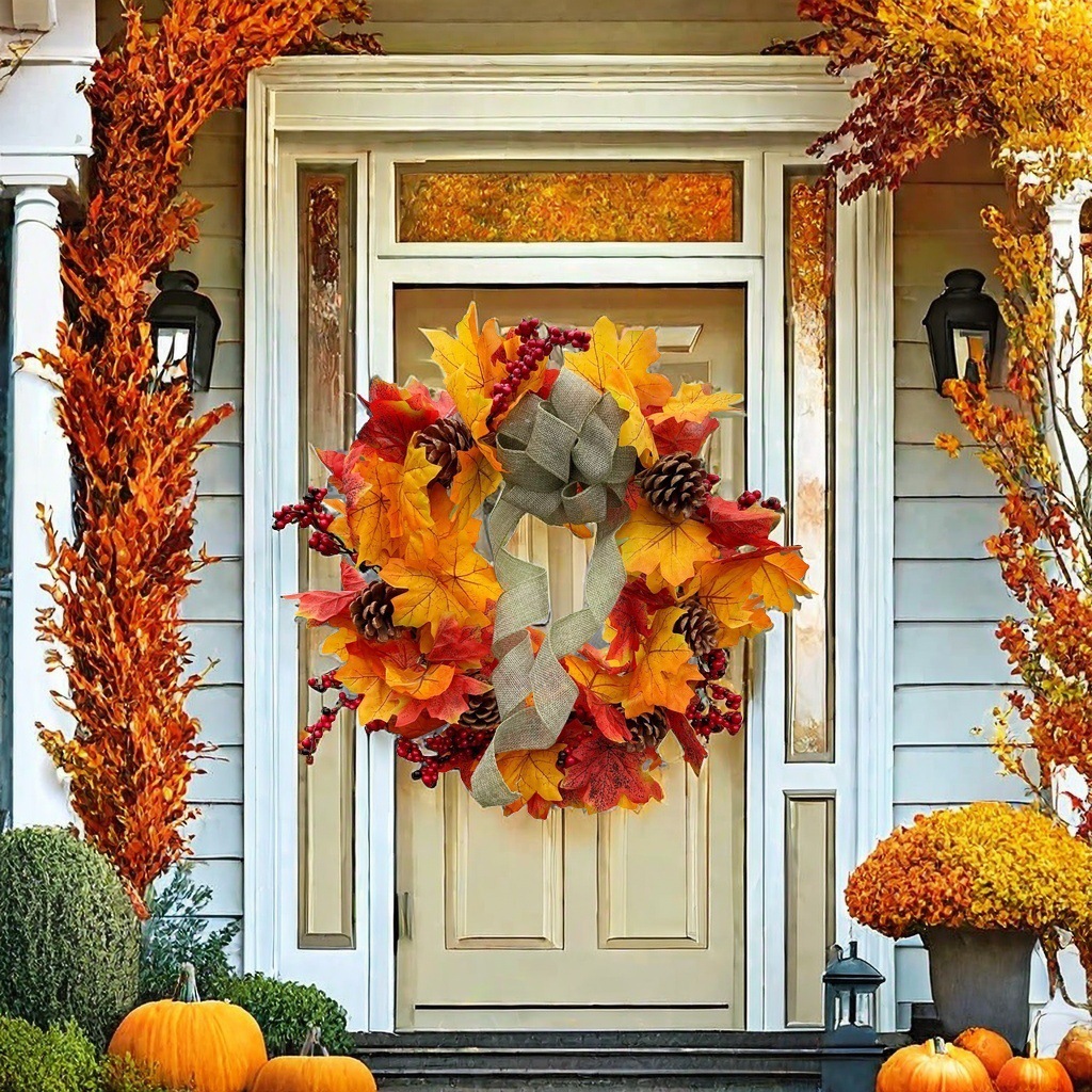 Autumn maple leaves wreath decoration door decoration Harvest…