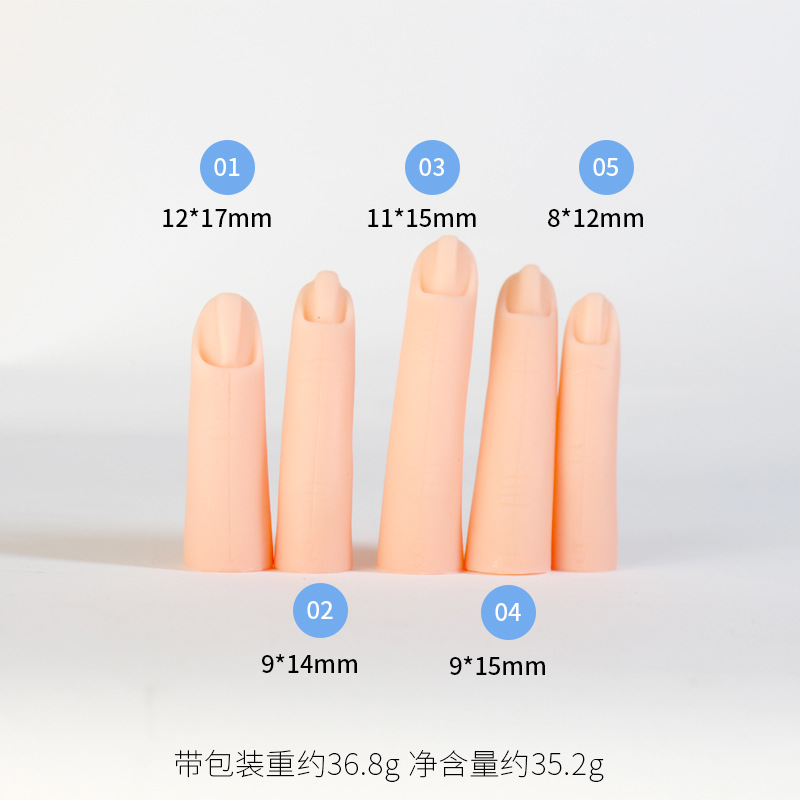 Transfronterizo nuevo arte de uñas de silicona dedo falso práctica dedo mano modelo simulación mano falsa pieza de uñas 5 unids/traje