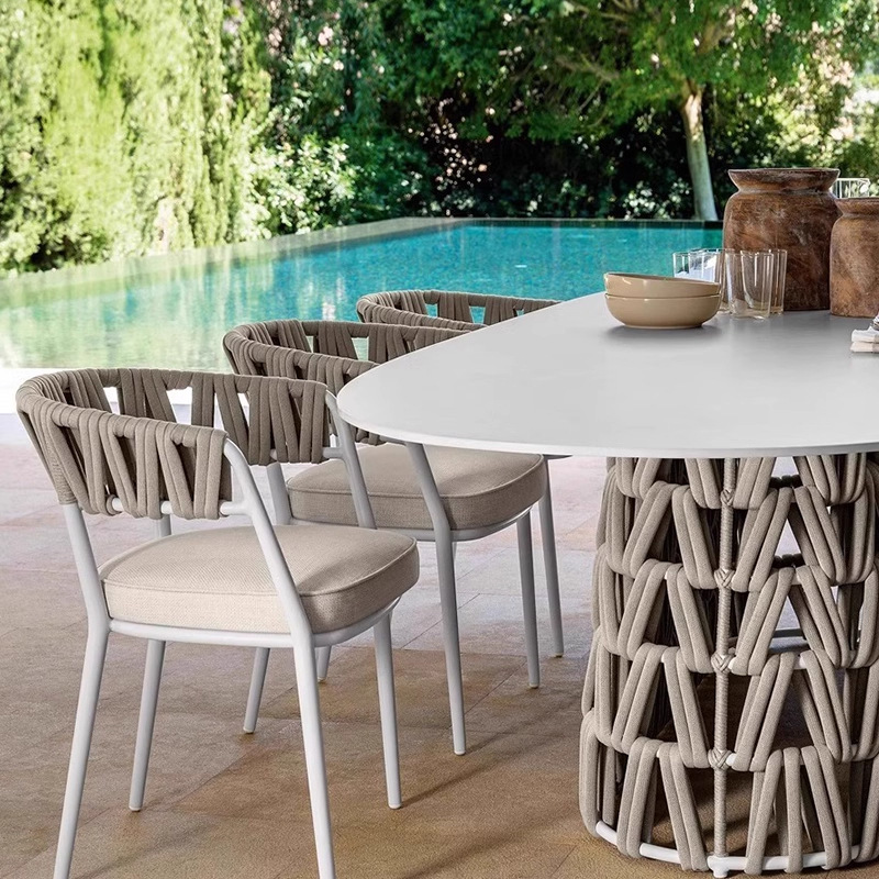 Mesa y silla de ocio al aire libre de alta gama Jardín Villa Hotel Restaurante al aire libre Arte tejido impermeable Combinación de protección solar