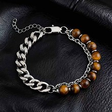 不锈钢切面黑玛瑙手链 新中式男士饰品 手镯跨境饰品批发