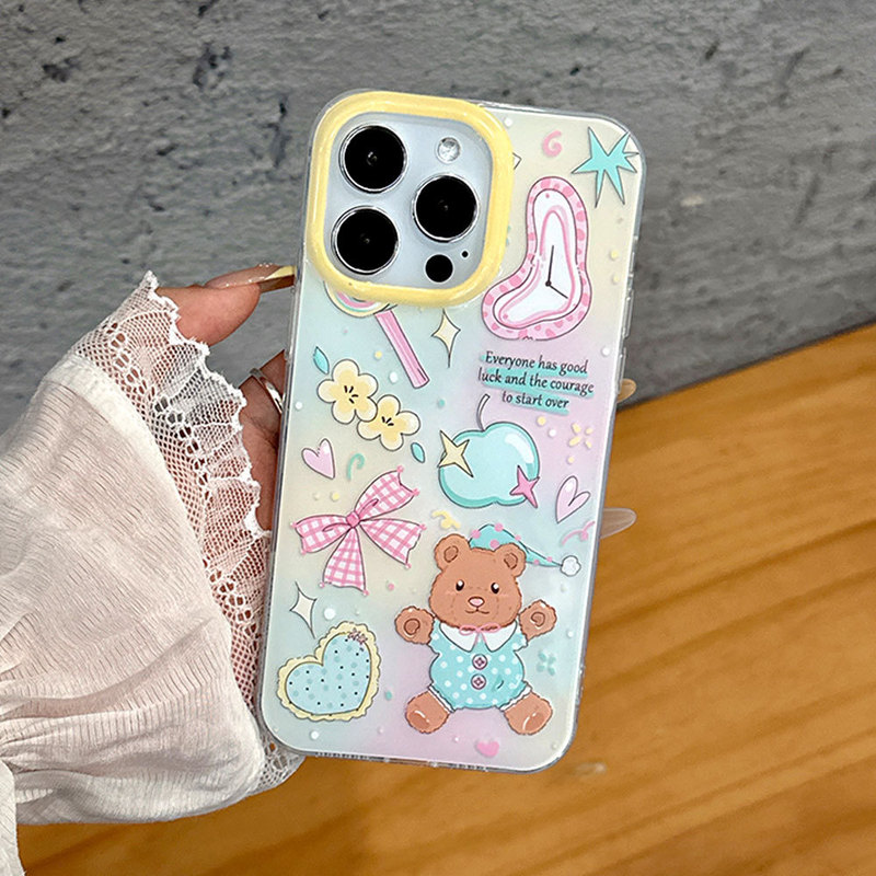 漫画のクマ Apple 16PM かわいい 13 携帯電話ケース iphone15pro 弓ブレスレット保護カバーに適しています|undefined