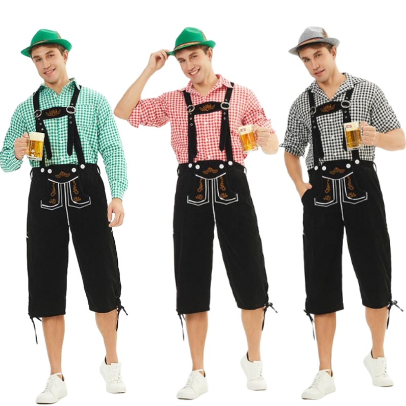 萬聖節德國傳統啤酒節服裝格子襯衣男款吊帶褲套裝啤酒服