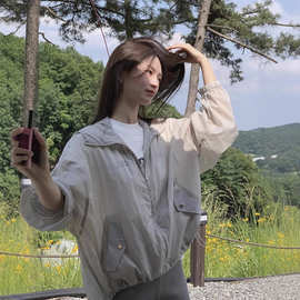 现货 纯色连帽薄款防晒衣女2025夏韩东大门外搭开衫薄外套 g*d