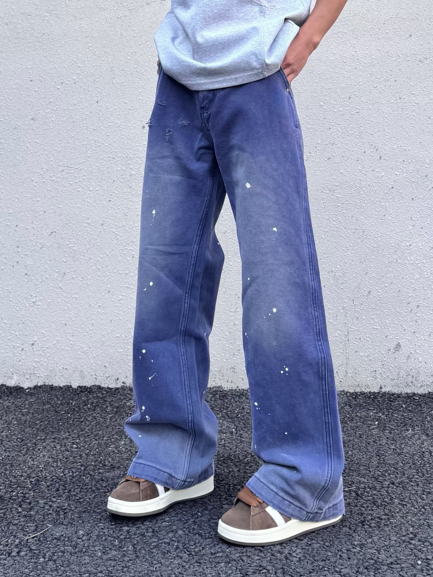 Vintage Washed Distressed Jeans For Men Relaxed Straight Fit_voghion.com