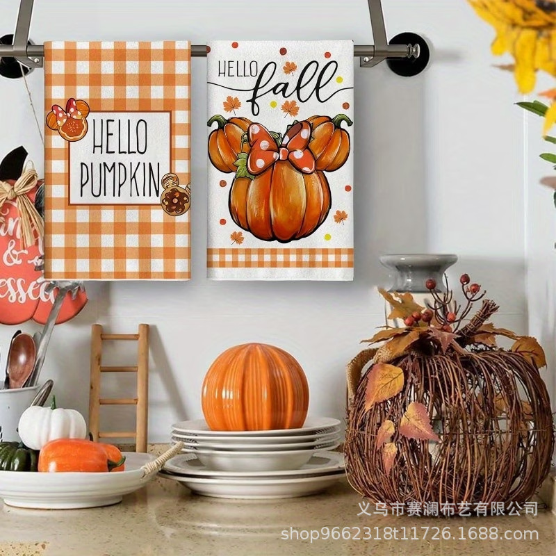 Cross-border Amazon autumn pumpkin print kitchen towel, waffle weave, quick-drying hand towel, tea towel, festive gift towel Cross-border Amazon autumn pumpkin print kitchen towel, waffle weave, quick-drying hand towel, tea towel, festive gift towel