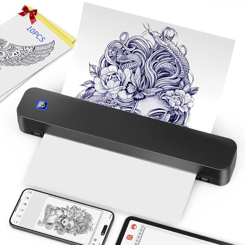 Cross-Border A4 Portable Tattoo Document and Test Paper Printer, Inkless Thermal Printer, Small Home-Use Mobile Phone Bluetooth Printer