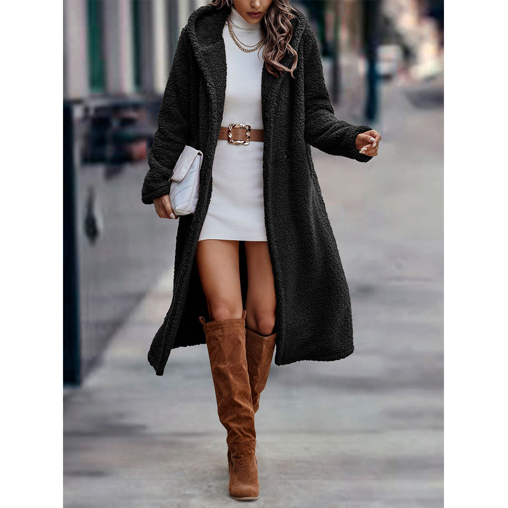 Damenbekleidung High-End-Windjacke aus Plüsch mit Kapuze für Damen, langer Mantel, Hot Girl-Windjacke für Damen_voghion.com