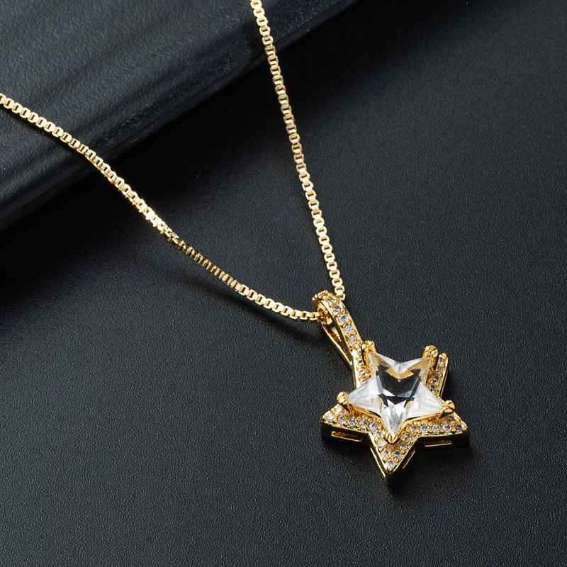 Nihaojewelry wholesale jewelry fashion multicolor star gemstone copper goldplated inlaid zircon necklacepicture4