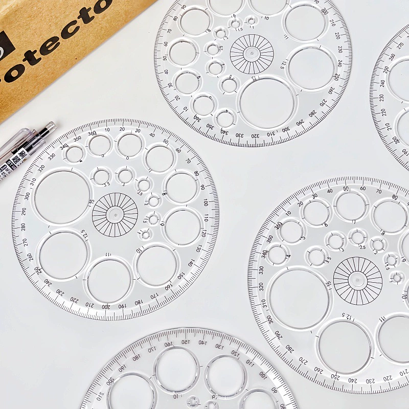 360 -degree full circular angle geometric graphic drawing artifact large disc transparent quickly draws circle quarrel