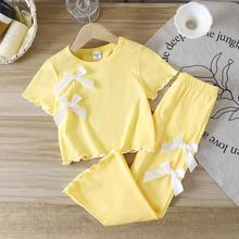 2025女童欧美INS甜美女孩短袖套装一件代发，现货批发卡通印花