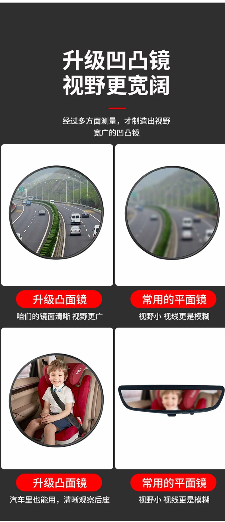 Electric Tricycle Rearview Mirror with Wide-View Convex Surface, No-Drill Round Auxiliary Mirror for Babies