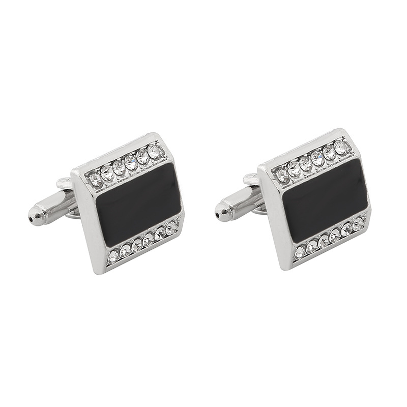 Nuovi gemelli rettangolari in cristallo di diamante Gemelli per camicia alla moda con diamanti neri_voghion.com