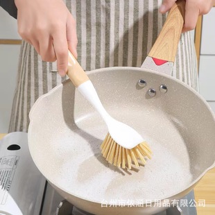 Three-in-one long handle pot washing brush kitchen cleaning artifact stove brush bristle pot brush non-stick oil no dead angle cleaning brush