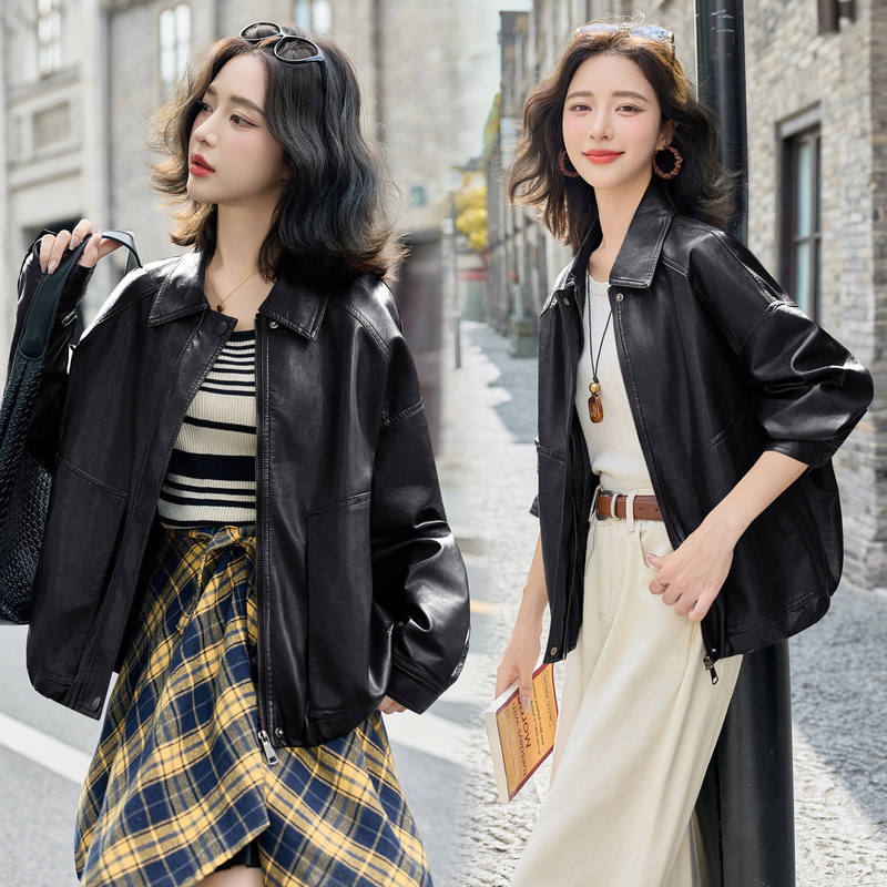 海宁真皮皮衣女2025新款时尚设计感皮外套女士气质宽松立领机车服|undefined