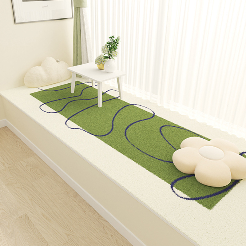 小清新绿色卧室床边毯四季通用家用吸水防滑加厚仿羊绒阳台飘窗垫